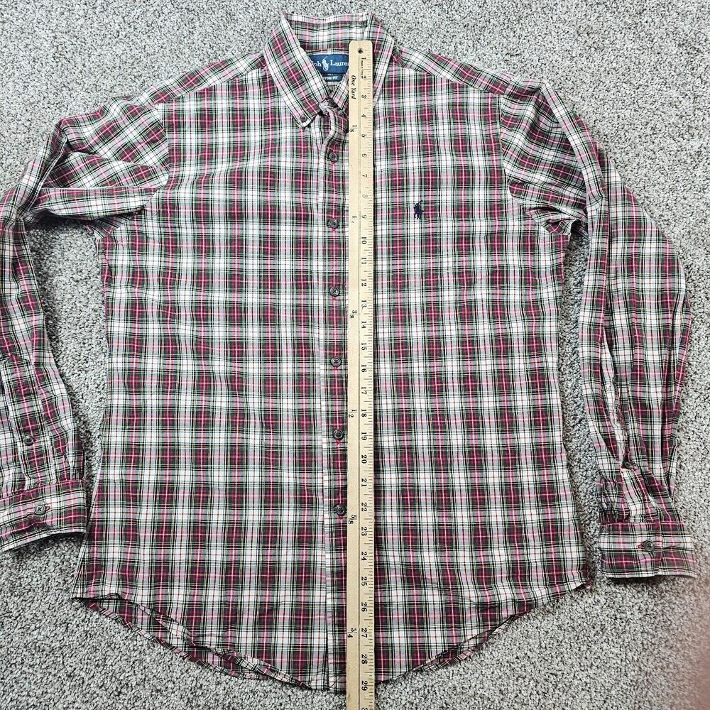 Ralph Lauren Shirt Mens Medium White Tartan Custom Fit Long Sleeve Vintage 90s - Picture 9 of 11